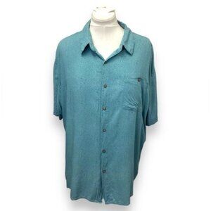 Campia XXL Teal Short Sleeve Button-Up Shirt 100% Rayon Easy Care Mens Casual